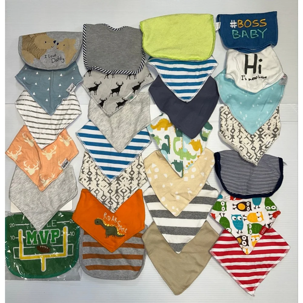 Baby Boy Lot of 27 Multi-color Bibs Lot One Size Bundle 1/2 used 1/2 new Feeding